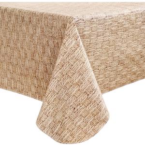 Walrus Heavy Duty Vinyl Tablecloth with Flannel Backing Waterproof Oil-Proof Plastic Table Cloth Stain-Resistant Wipeable Rectangle or Square Table Cover for Indoor and Outdoor (Weave, 60X102 Inch)