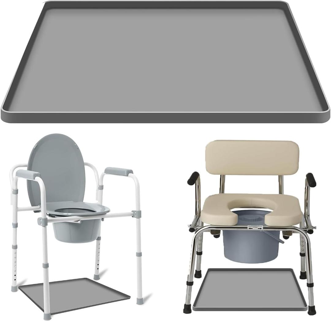 Bedside Commodes Mat Portable Bedside Toilet Mat with Raised Edge, Under Commode Chair Mat Non-Slip Recycle Commode Toilet Pad Waterproof Floor Protector, Silicone Mat for Porta Potty, 23.6"X19.7"