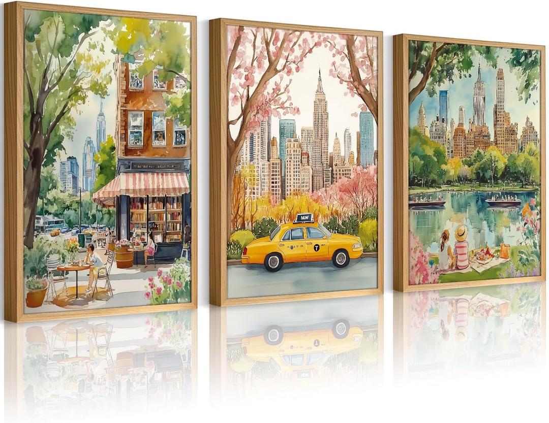 SYYANKK Watercolor New York City Wall Art NYC Canvas Wall Decor NYC Painting New York Landmarks Poster Travel Wall Art Central Park Artwork for Bedroom Living Room 12x16 Inch Unframed Set of 3