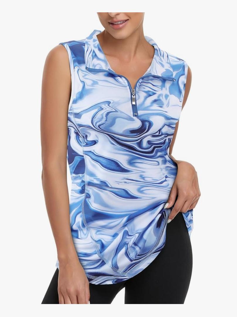 Viracy Women's Zip Up Golf Workout Tank Tops Sleeveless Quick Dry Athletic Polo Shirts, Small