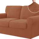 CHUN YI 5 Piece Loveseat Covers, Stretch Couch Covers for 2 Cushion Couch with Separate Backrest and Cushion Covers, Anti-Slip Washable Furniture Protector for Dogs Pets Brown