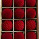 12 pcs 2.36inch Velvet Christmas Ornaments for Xmas Tree,Velvet Ornaments for Christmas Tree,3 Style,Shatterproof Decorative Hanging Ornaments Set for Xmas Tree Holiday Wedding Party Decor (Red)