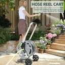 Garden Hose Reel Cart, Holds 75-150 Feet of 5/8-Inch Hose, Portable Hose Reel Cart With Wheels, Adjustable Handrail, Quick Hose Connector