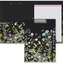 Clipboard Folio with Refillable Lined Notepad, Low Profile Clip and Interior Storage Pocket, Cute Clipfolio Design for Work, Office, School, Nurse(Wild Flowers)