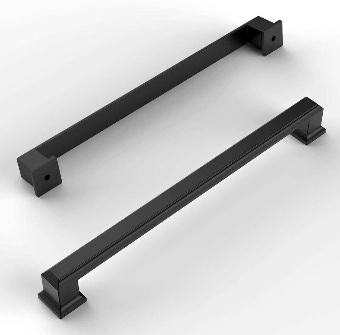Amerdeco 6 Pack Matte Black Cabinet Pulls - 11.3 Inch(288mm) Hole Center Kitchen Cabinet Handles for Bathroom & Dresser Pulls ZH0001