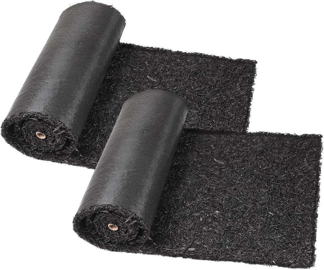 Harmiden 2 Pack Recycled Rubber Mulch Mat Roll Black Permanent Mulch Walkway Pathway for Landscaping Outdoor 8' x 2' (EXP 11/12/26)