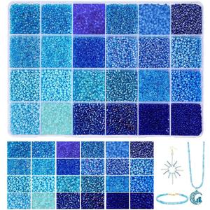 PH PandaHall 24000pcs Glass Seed Beads 2mm 12/0 Mini Blue Friendship Waist Bead 24 Colors Ocean Sea Small Tiny Spacer Beads for Bracelet Making Summer Seaside Beading Weaving