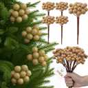 Leinuosen 12 Pack Christmas Tree Champagne Gold Sugared Berry Picks 9 Inch Artificial Christmas Wreath Berry Stems Xmas Branches Ornaments Decorations for Tree Topper Vase Fillers Home Table Decor