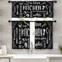 Farmhouse Chef Kitchen Window Curtains Valance and Tier Set, Modern Doodle Abstract Black Art Rod Pocket Short Tier Curtain, Funny Small Cafe Drapes for Kitchen Decor 52" x 24"