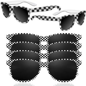 6 Pack Race Car Checkered Sunglasses White Black Frame Checker Sunglasses Bulk Racecar Party Favor Supplies for Summer Pool Beach Accessories, Racing Theme Birthday Supplies Gifts