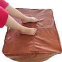 Faux Leather Pouf Cover,Unstuffed Pouf Ottoman Square,17.7x17.7x17.7 Mid-Century Moroccan Large Floor Storage Foot Rest Bean Bag for Living Room Bedroom,Brown