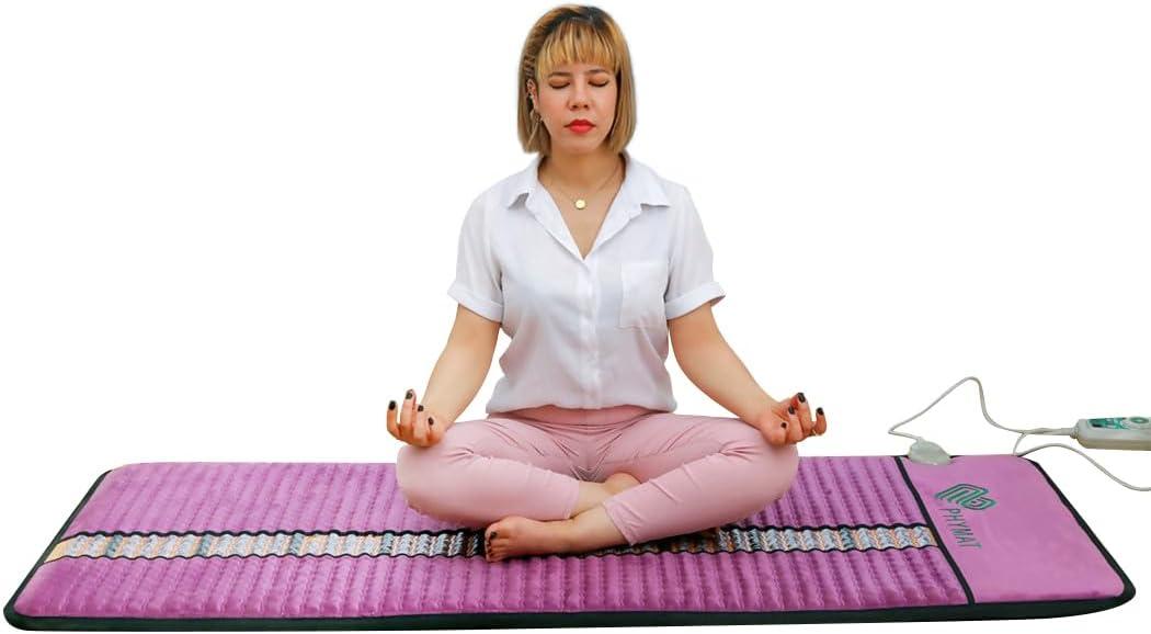 PHYMAT Far Infrared Heating Pad for Back,Full Body Amethyst Heating Pad,Gemstone Amethyst Obsidian Crystal Mat,Enhanced Reki, Yoga and Meditation Bio Mats(59x24inch)