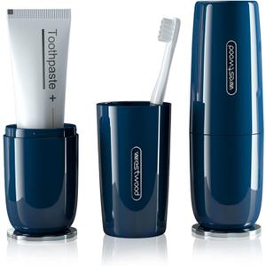 Luxury Blue Plastic Travel Toothbrush Holder Case with Cover, Portable Travel Toothbrush Cup, Storage Container for School Camping Business Trip Bathroom