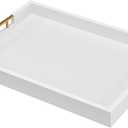 Large Serving Tray with Metal Handles -18×14 Inches Big Size Rectangular MDF Base with White Faux Leather Decorative Ottoman Tray Luxury Coffee Table Organizer Tray for Drinks, Jewelry & Home Decor