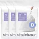 simplehuman Code B 90 Count, Dispenser Pack Custom Fit Liners, Drawstring Trash Bags, 6 Liter / 1.6 Gallon, White