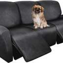 Recliner Couch Cover Leather Look Recliner Sofa Covers for 3 Cushion Reclining Sofa Slipcovers 8-Pieces Furniture Protector Spandex Fabric Washable (3 Seater, 01 Dark Gray)