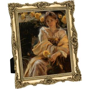 Rletecpro 8x10 Vintage Picture Frame with Real Glass Cover, Ornate Antique Photo Frame, Display 8x10 Picture for Tabletop or Wall Hanging, Gold Home Decor for Gallery Art