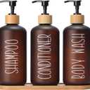 MOMEEMO Amber Shower Dispenser Set, Contains 3 Extra-Thick PET Plastic Bottles with Bamboo Pumps, Shampoo and Conditioner Dispenser for Shower Perfect for Modern Bathroom Decor. (Amber)