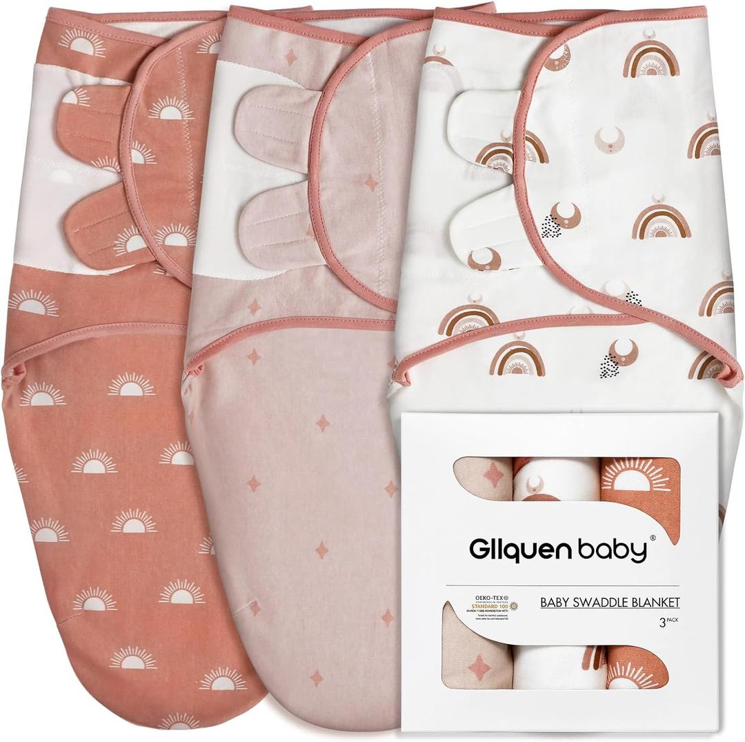 GLLQUEN BABY 3-Pack Organic Baby Swaddle Sleep Sacks for Newborn - Baby Swaddles 0-3 Months, Newborn Swaddling Sack, Rainbow & Sun, Infant Swaddle Blanket Wrap (Small/Medium)