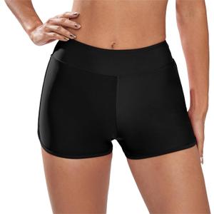 Swim Shorts for Women Stretchy Board Shorts Solid Tankini Bottoms Sport Swimsuit Bottoms (Black, S)