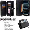 Leedia Crossbody Wallet Case for iPhone 17 Pro for Women, PU Leather Flip Case with [RFID Blocking] Card Holder, Zipper Handbag Magnetic Snap Wrist Strap for iPhone 17 Pro 6.3" Black