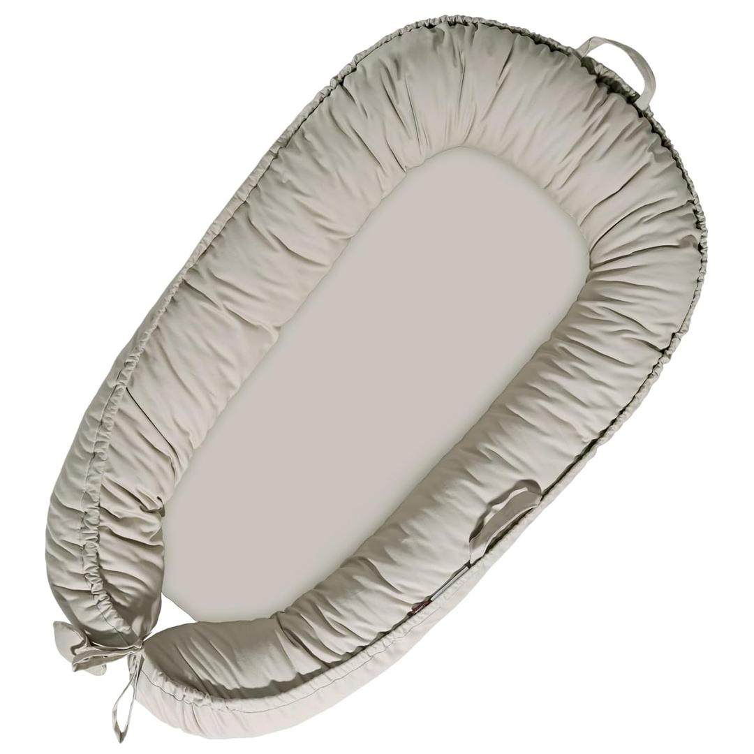 Baby Lounger for Newborn 0-24 Months, Infant Lounger Pillow with Soft Breathable Cotton Cover, Portable Baby Nest Floor Seat for Tummy, Co Sleeping and Travel, Newborn Essentials (Silver)