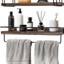 Floating Shelves with Towel Bar - American Black Walnut Solid Wood Shelf, Set of 2 Over Toilet Wall Storage Shelves with Metal Frame for Kitchen Bedroom Living Room