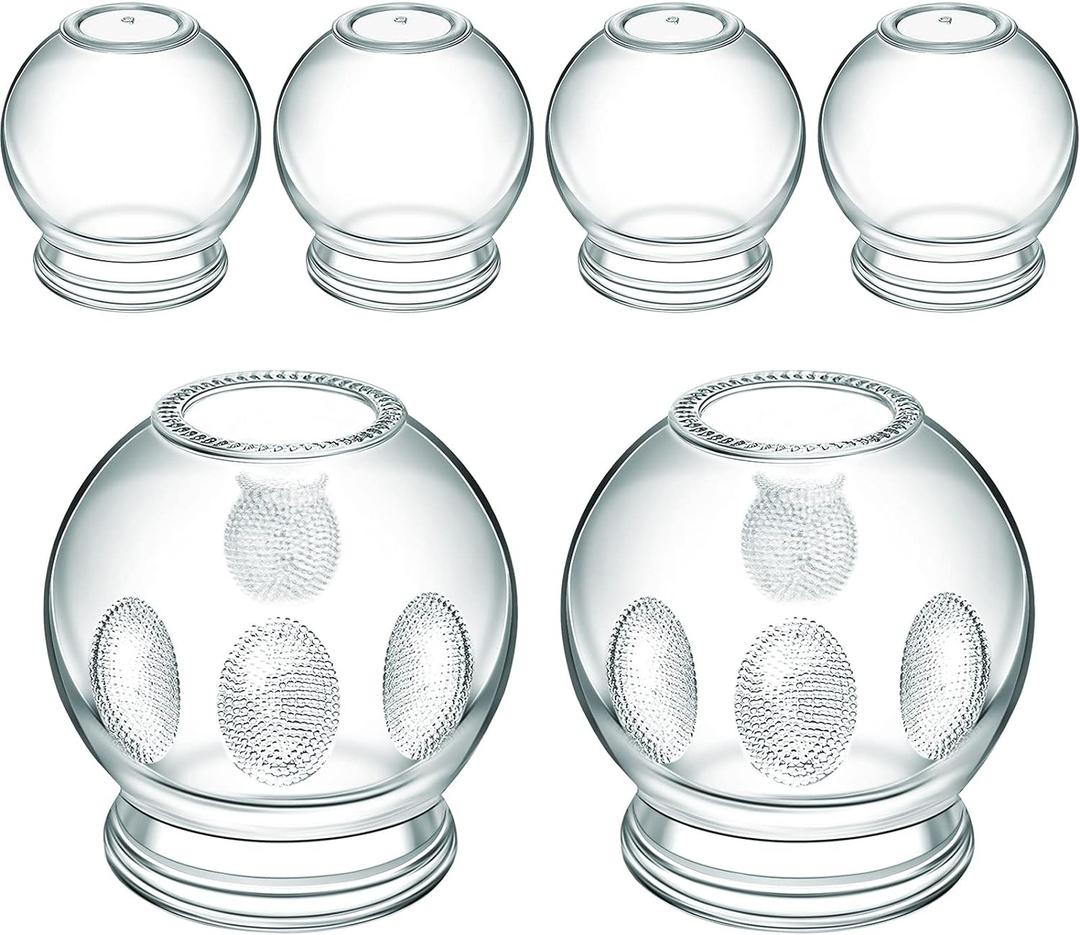 Nuanchu 6 Pieces Glass Fire Cupping Therapy Set Thick Chinese Acupoint Cupping Kit Professional Vacuum Glass Fire Jars with Finger Grips in 2 Sizes for Myofascial Massage Muscle Nerve Joint Pain