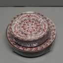 Hioasis 60pcs Red Plastic Plates Set - Floral Red & White Porcelain Design, 10.25" Dinner & 7.5" Dessert Plates Disposable for Christmas (Dishwasher Safe, Traditional Style) Perfect for Mothers Day
