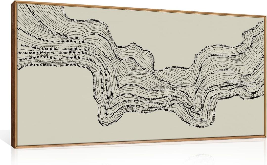 HLNIUC Neutral Abstract Framed Canvas Wall Art Set, Black Beige Wave Line Wall Decor, Large Minimalist Painting, Modern Geometric Art Print for Living Room, Bedroom, Dinning Room, Office - 40"x20"x1