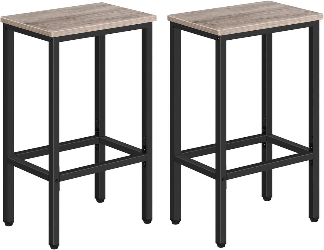 Bar Stools, Set of 2 Bar Chairs, Kitchen Breakfast Bar Stools with Footrest, 25.8" Dining Stools, Rectangular Industrial Bar Chairs, for Dining Room, Kitchen, Greige BAHG0101Z (25.8 Inch, Greige and Black)