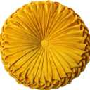 HLOVME Round Velvet Pillow for Couch Small Handmade Decorative Throw Pillow for Bed Bedroom 13.7 Yellow