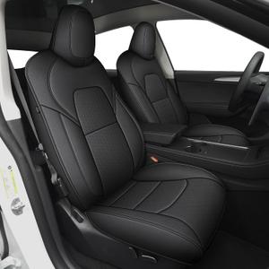 IKABEVEM Custom Fit Tesla Model Y Car Seat Covers for 2020 2021 2022 2023 2024 2025 2026-2 Rows 5 Seats Covers Faux Leather Seat Covers Compatible Airbag Waterproof Automative Seat Protector(Black)