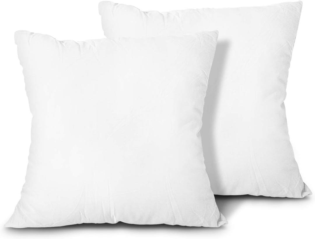 EDOW Throw Pillow Inserts, Set of 2 Lightweight Down Alternative Polyester Pillow, Couch Cushion, Sham Stuffer, Machine Washable. (White, 18x18)