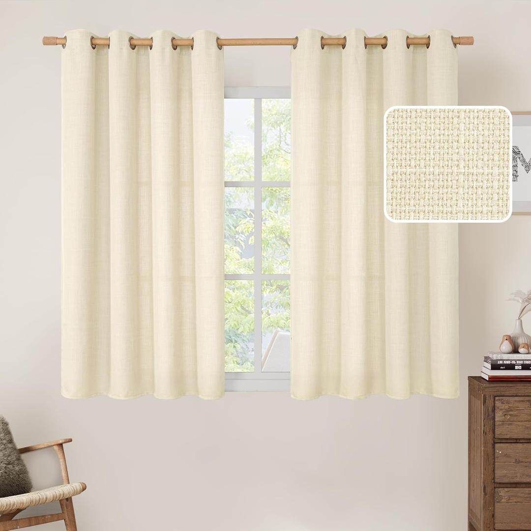 LAMIT Linen Curtains 54 Inch for Bedroom, Grommet Thick Linen Textured Sheer Curtains Light Filtering Privacy Window Drapes for Living Room, Panels, 52 x 54 Inch, Light Beige
