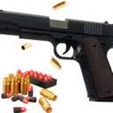 Wood Grain Foam Blaster Pistol with 2 Detachable Magazines, 40 Shell Casings, 50 Soft Bullets, Great Birthday for Boys and Girls, Realistic Action with Shell Ejection