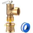 30 PSI Pressure Relief Valve with 3/4 NPT Female Thread Pipe Adapter, 3/4 NPT Brass Boiler Relief Valve with PTFE Thread Seal Tape for Hot Water and Cold Water Systems