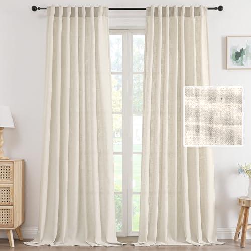 H.VERSAILTEX Linen Curtains 108 Inch Length 1 Panels Set, Soft Thick Window Drape Semi Sheer Light Filtering Rod Pocket Back Tab, Pinch Pleated Treatment Neutral Farmhouse Office Bedroom, 52x108-Ivory