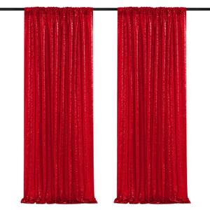 Red Sequin Backdrop Curtains-2 Panels 2FTx8FT Red Backdrop for Valentines Day, Glitter Party Decorations Background Drapes for Wedding Birthday Anniversary Graduation Photo Booth Decor