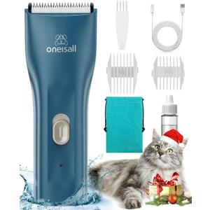 oneisall Pet Clipper for Cat Matted Hair, Pet Shaver for Cats Quiet Pet Clippers Waterproof Cordless Cat Clippers for Matted Hair Long Hair with Storage Bag (Green) (Standard)