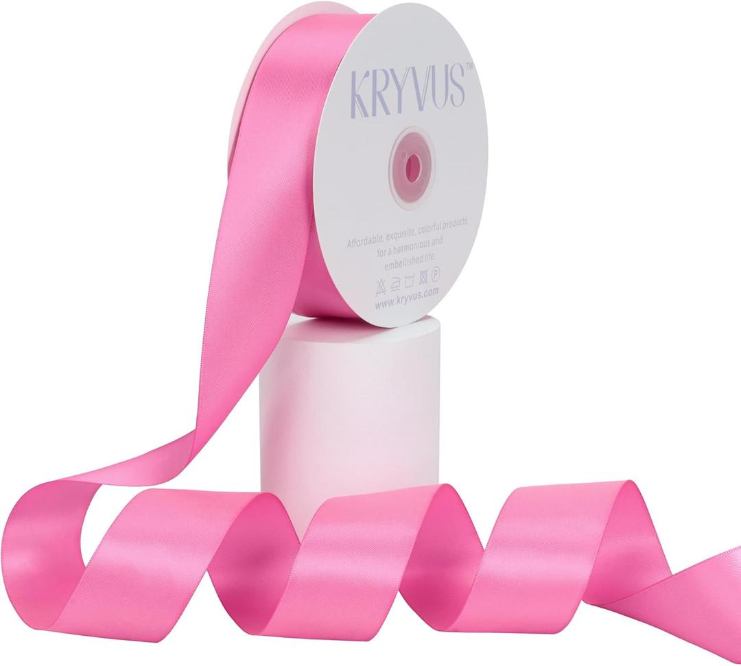 Double Faced Hot Pink Satin Ribbon, 1-1/2 Inch X 50 Yards Polyester Ribbon for Gift Package Wrapping, Crafts, Bow Making, Sewing, Flower Bouquet, Wedding Party Decor