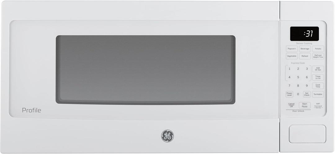GE Profile PCHK11S1WWW 1.1 Cu Ft Countertop Microwave, 800W, Sensor Cooking, Scan-to-Cook, Wi-Fi Enable, Built-In Capable, White