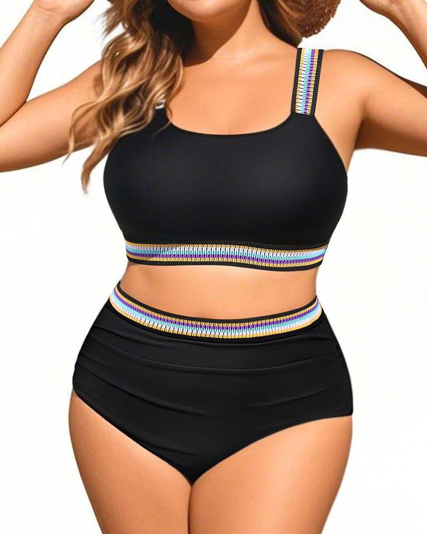 Daci Women Two Piece Plus Size Bikini - High Waisted Swimsuits Tummy Control Bathing Suits Swimwear 2025 (Black) 18W