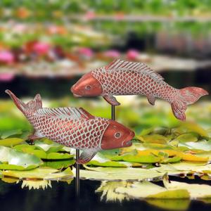 Outdoor Statues Garden Koi Fish Decor, 2pcs Antique Copper Koi Fish Sculpture for Pond Lawn Patio Porch Yard Decor Home House Ornaments, Birthday Gardening Gifts for Grandma Women (Small-10.6 inches Long)