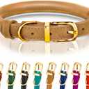 OOPSDOGGY Reflective Rolled Leather Dog Collar Adjustable Soft Padded Pet Collar for Small Medium Large Breed Dogs (Camel, XS, 8"-11")