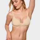 INLYRIC Women's Inbarely Triangle Bralette Comfortable Unlined V Neck Wireless Smoothing Bra Top Stretch (Beige)