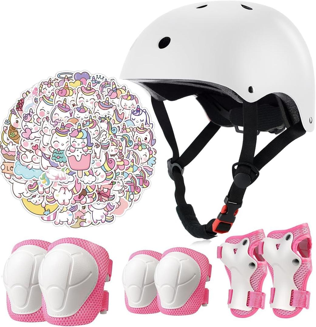 Kids Bike Helmet Set,CPSC Certified with Knee Elbow Wrist Pads Guards,Toddler Adjustable Black Helmet for Ages 2-3-5-8 Girls Child,Sports Protective Gear Set for Bicycle Skate Scooter,  18"-22"