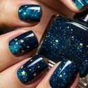 24 Pcs Galaxy Press on Nails Short Square Star French Fake Nails Press ons Nail Tips, LINMEIZAI Glossy Stick on Nails Gold Star Acrylic Nail Kit with Night Sky Design False Nails Nail Art for Women