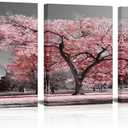 Visual Art Decor Pink Tree Canvas Wall Art Pink and Grey Room Decor Cherry Blossom Wall Art Modern Art Framed Ready to Hang Living Room Wall Decor 12x16inchx3 Piece