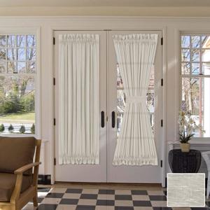 H.VERSAILTEX Linen French Door Curtains Privacy Light Reducing Door Curtain with Tieback | Rod Pocket Sheer Curtain 1 Panel for Glass Feature Open Weave Textured Linen - 52"x72" - Natural
